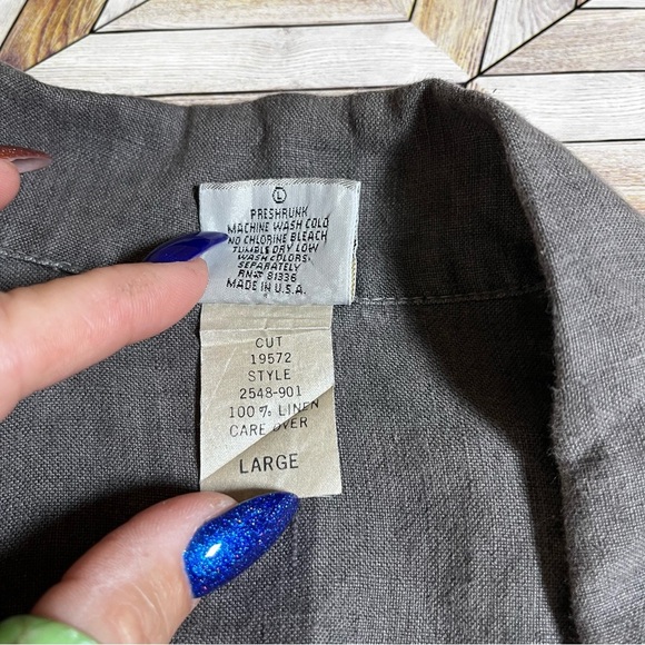 Vintage City Lights Short Sleeve Linen Button Up Oversized Dark Gray Blouse Top - Picture 3 of 12